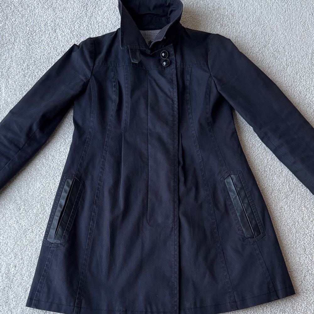 Mackage Women's Black Trim Leather Trench Coat - Picture 8 of 16